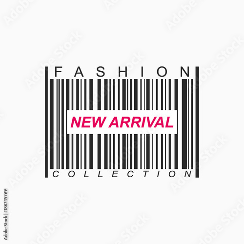 New arrival banner design with barcode over a white background. Vector illustration
