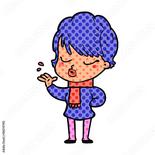 cartoon woman with eyes shut