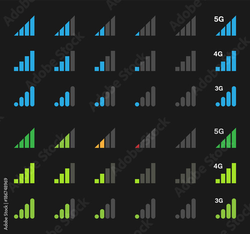 Signal strength indicator signs, mobile signal icons