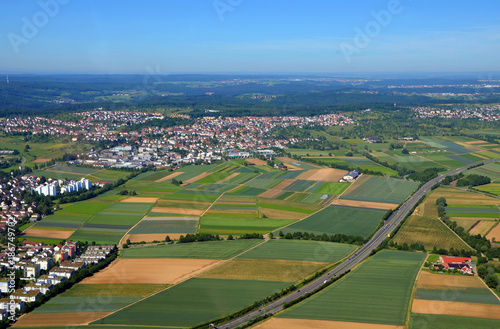 Closer Aerial view of Stuttgart area, south germany on a sunny summer day