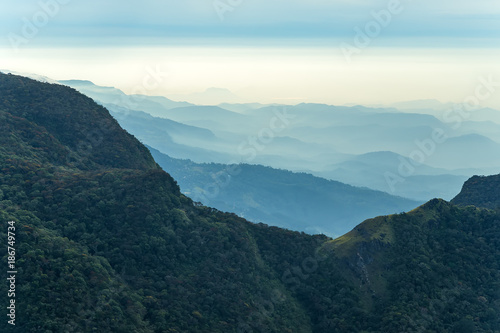 Sri Lanka – landscape cloud forest of the Horton Plains National Park, view from World's End.