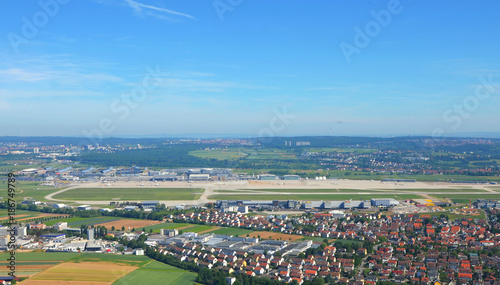 Aerial view of Stuttgart area with Stuttgart Airport (STR) on a sunny day