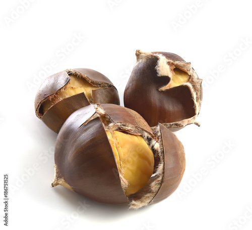 roasted chestnuts on a white background photo