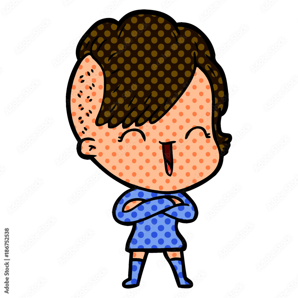 cartoon happy hipster girl