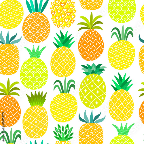 Pineapple seamless pattern. Yellow summer background