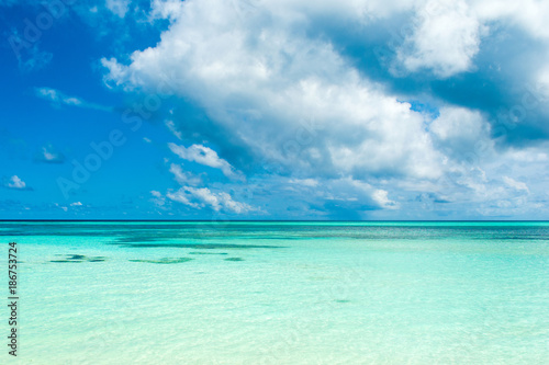 Beautiful landscape of clear turquoise Indian ocean, Maldives islands
