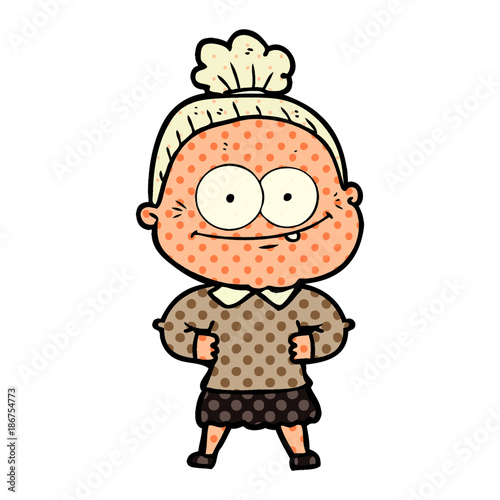 cartoon happy old woman