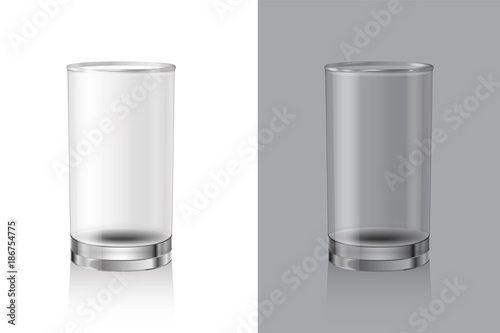 Glasses for drinks on white and gray background. Glassware Set. Empty realistic vector glass
