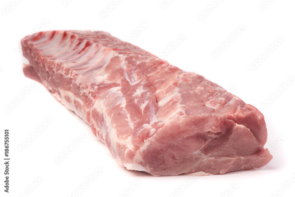 Fresh raw pork loin with ribs, isolated on white background. Fresh raw pork loin with ribs, isolated on white background.