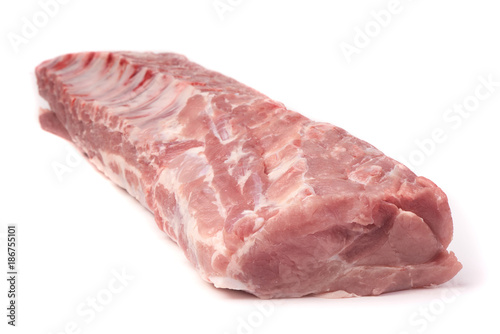 Fresh raw pork loin with ribs, isolated on white background.