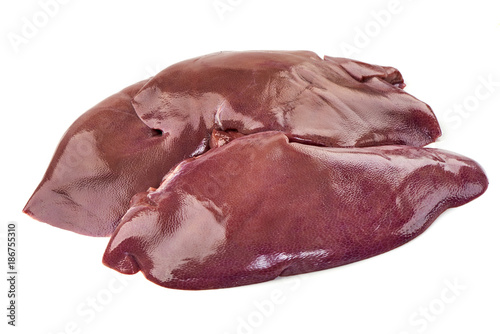 Raw pork liver, isolated on white background.