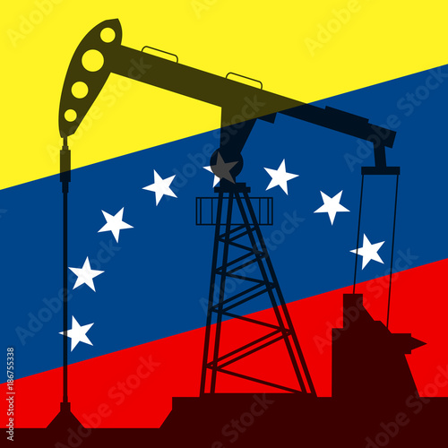Oil pump on background of flag of Venezuela. Vector illustration