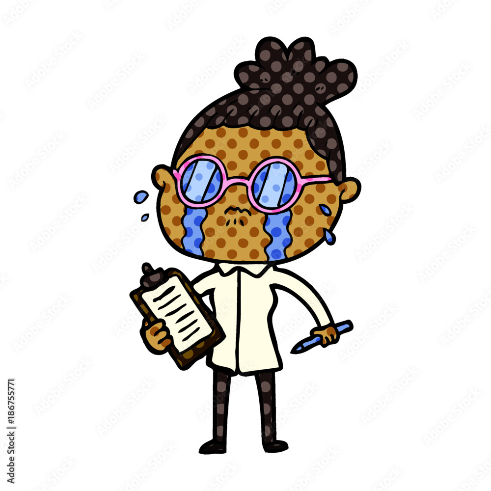 cartoon crying woman wearing spectacles