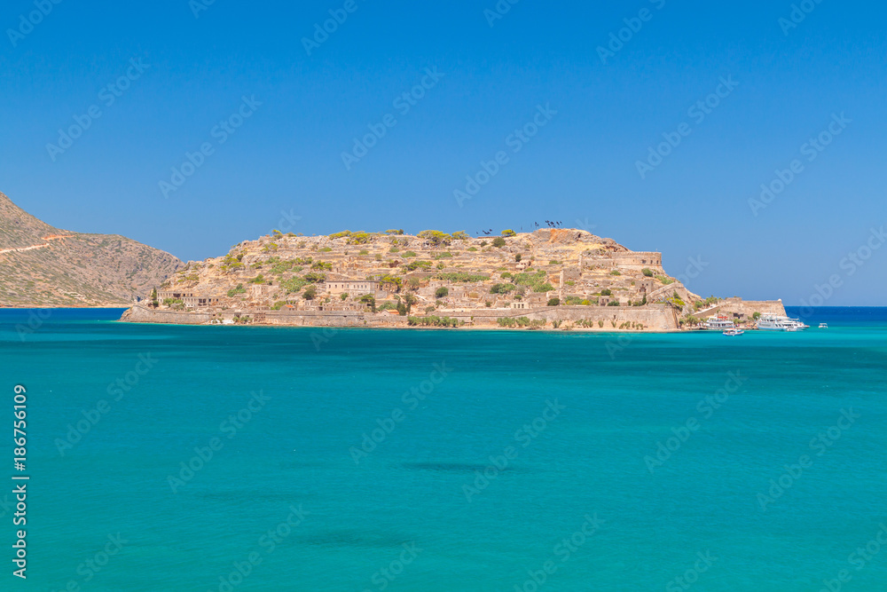 Mirabello Bay view with Spinalonga island on Crete, Greece