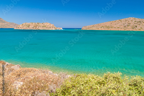 Mirabello Bay view with Spinalonga island on Crete, Greece