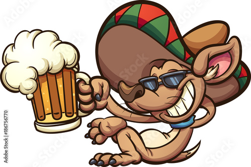 Mexican chihuahua holding a beer mug. Vector clip art illustration with simple gradients. All in a single layer. 