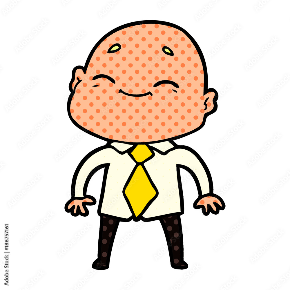 happy cartoon bald man