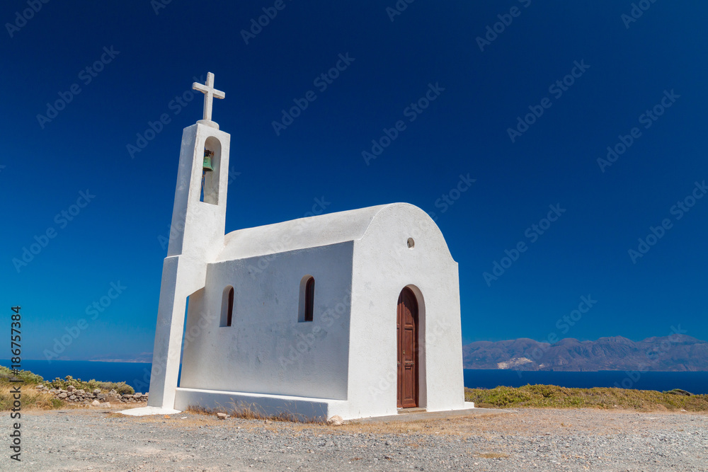 White church on the coast of Crete in Greece