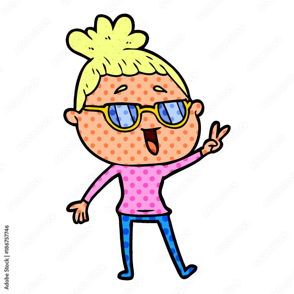 cartoon happy woman wearing spectacles