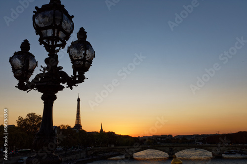 Eiffel tower viewed from Alexander III bridge in Paris  France  October 14  2017
