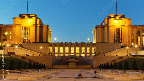 PARIS - FRANCE, November 7, 2017: Chaillot palace and fountains of Trocadero at night