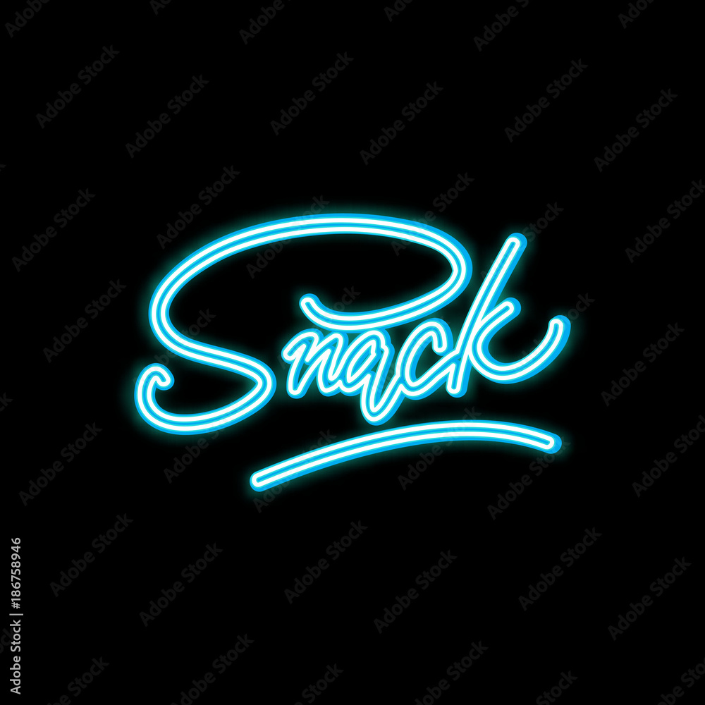 Snack lettering logo with neon glow. Vector illustration. Stock Vector ...