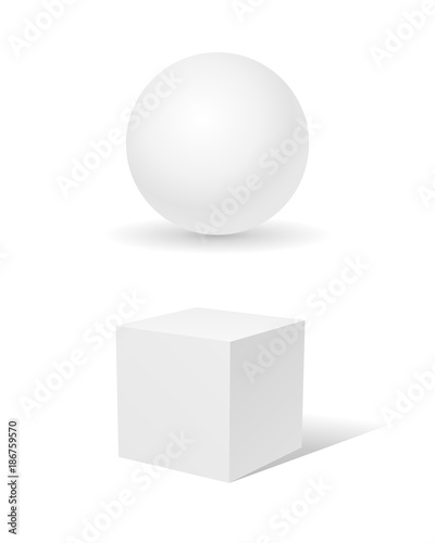 Vector sphere and cube isolated on the white background.