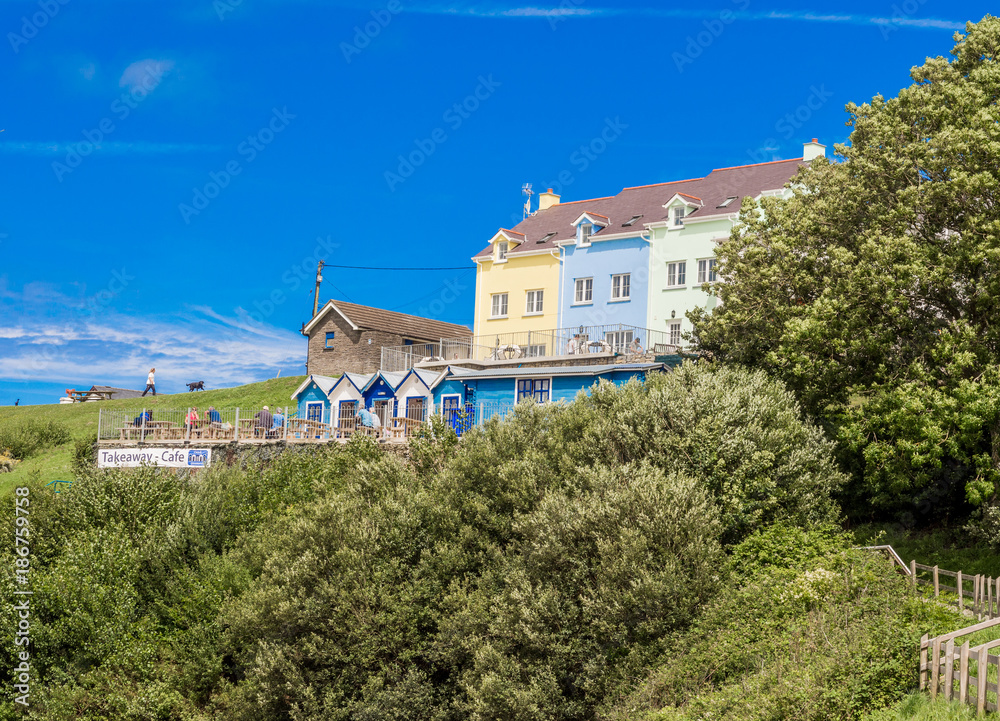Colourful houses at Aberporth, Cardugan Bay, Pembrokeshire, Wales, UK