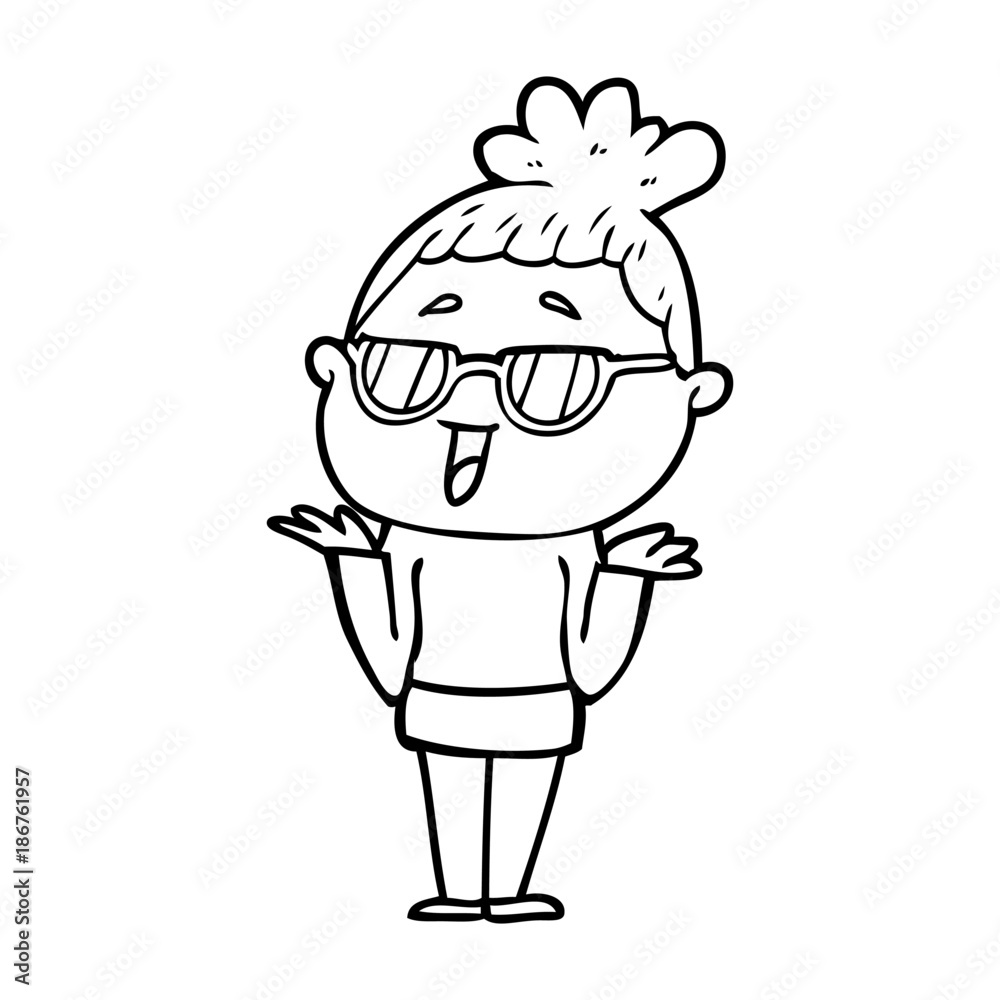 cartoon happy woman wearing spectacles