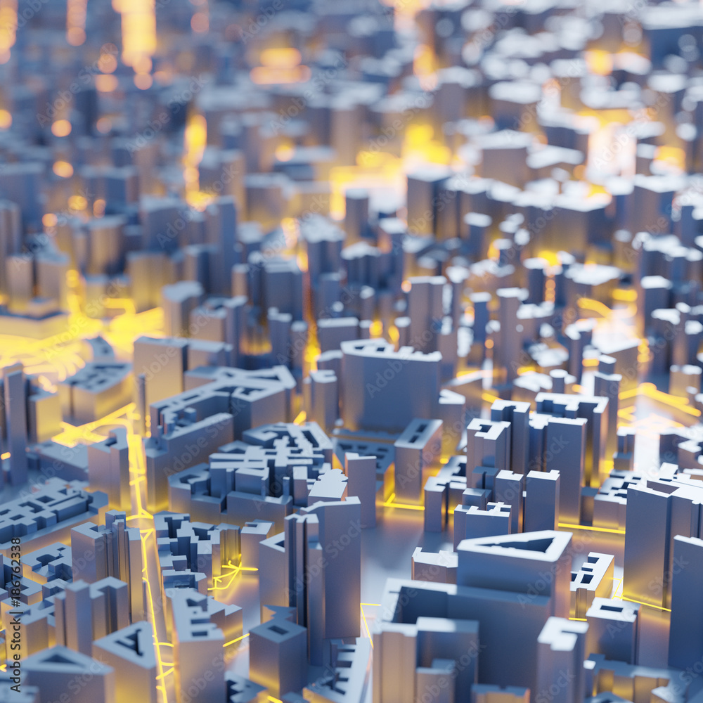 Obraz premium Techno mega city; urban and futuristic technology concepts, original 3d rendering