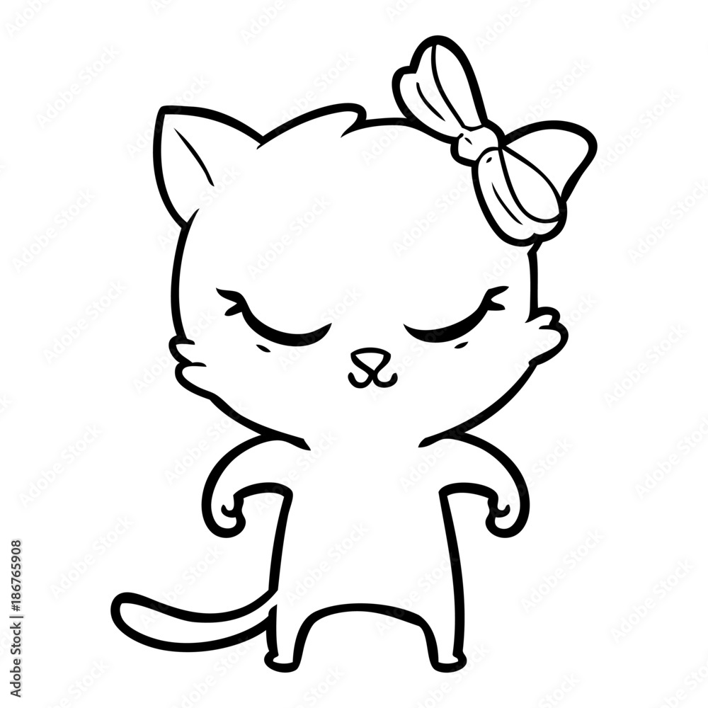 cute cartoon cat with bow