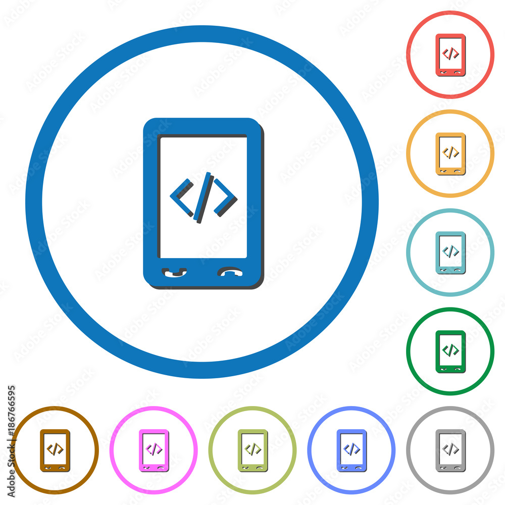 Mobile scripting icons with shadows and outlines Mobile scripting icons with shadows and outlines