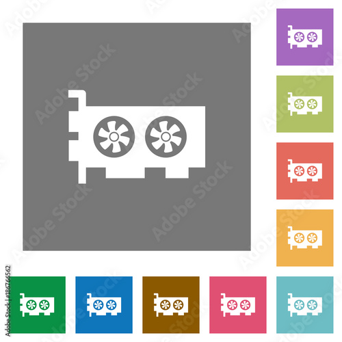 Computer video card square flat icons