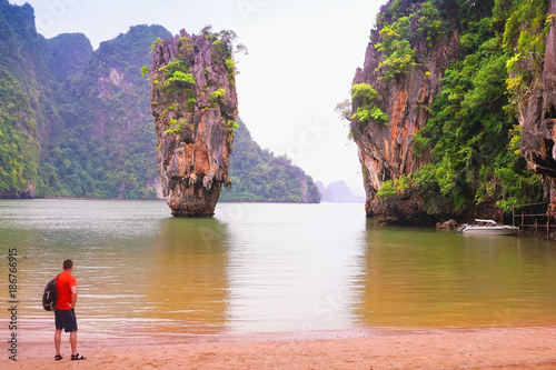 Принти на полотні Tourist, a man, vatches James Bond Island, Phang Nga, Thailand, Asia