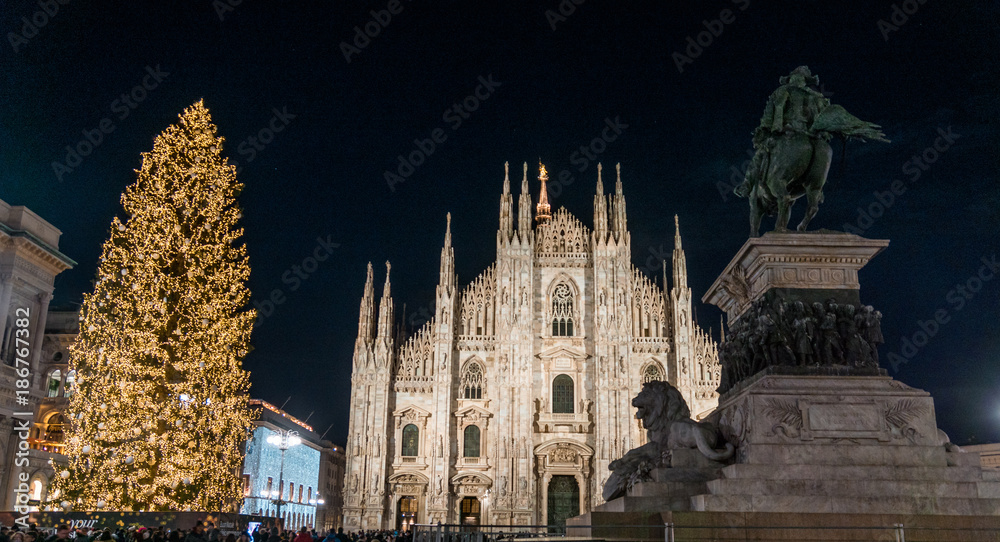 Duomo di Milano by Night with giant Christmas Tree, Milano, Italy