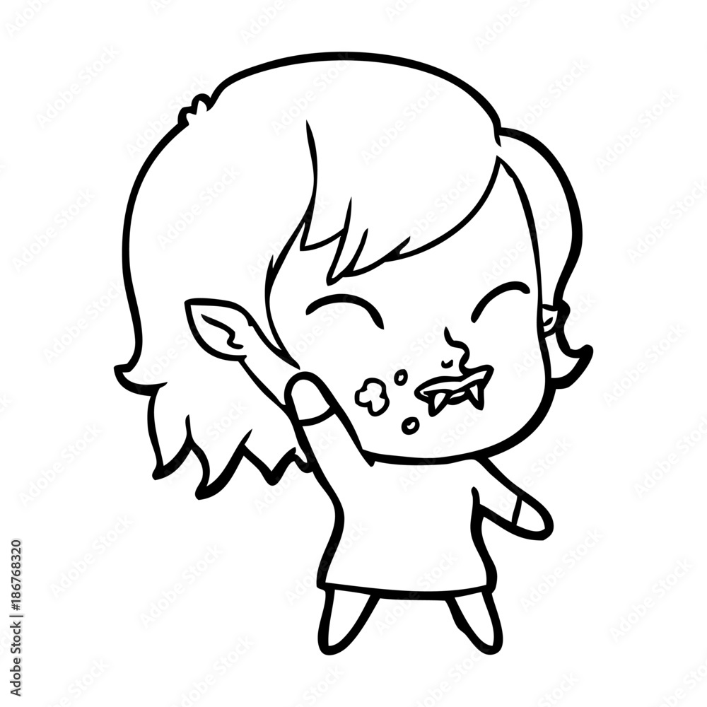 cartoon vampire girl with blood on cheek cartoon vampire girl with blood on cheek
