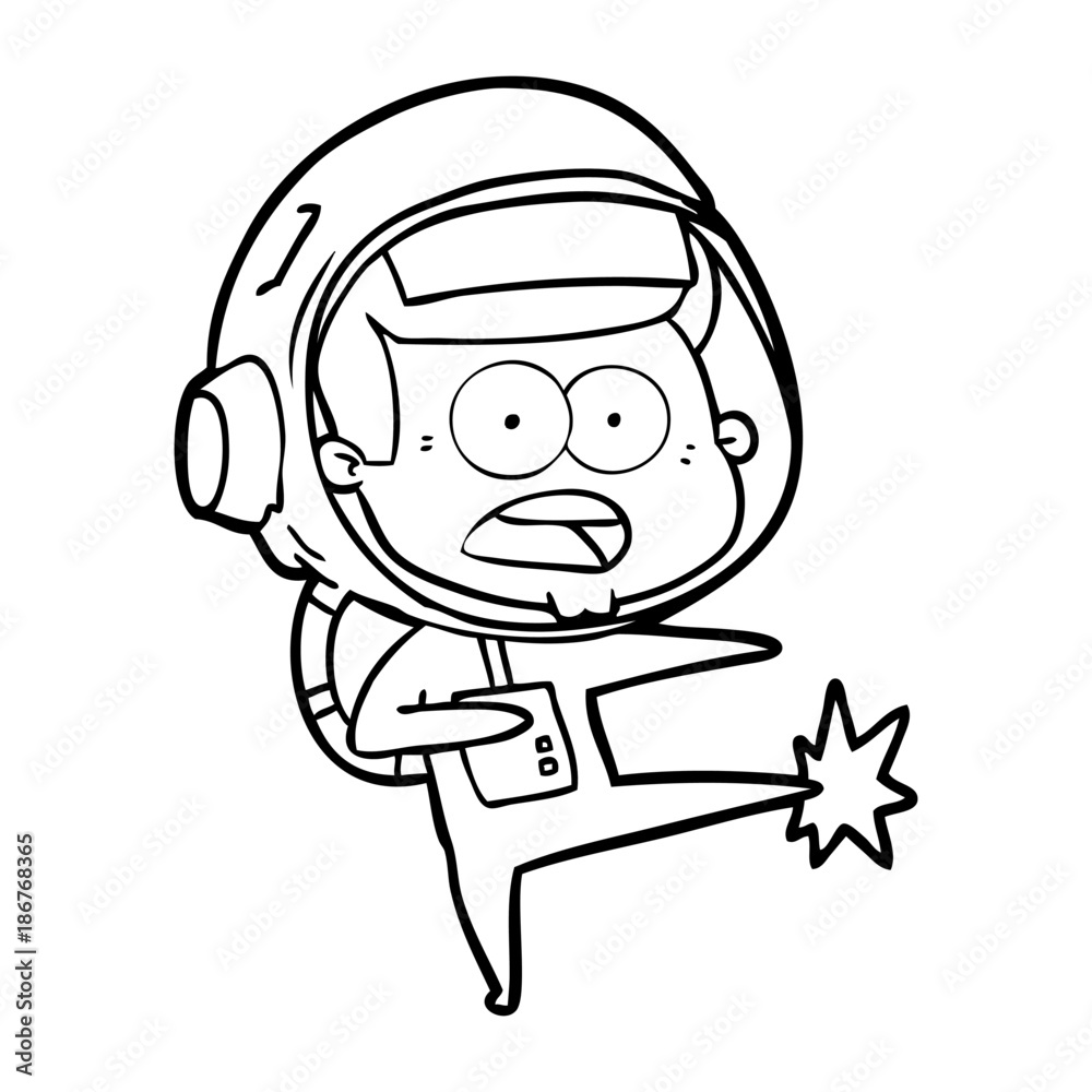cartoon surprised astronaut kicking