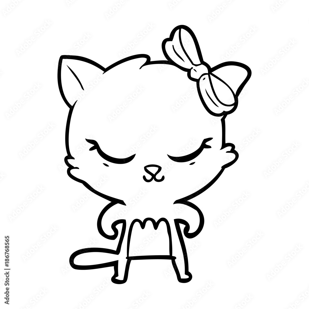 cute cartoon cat with bow