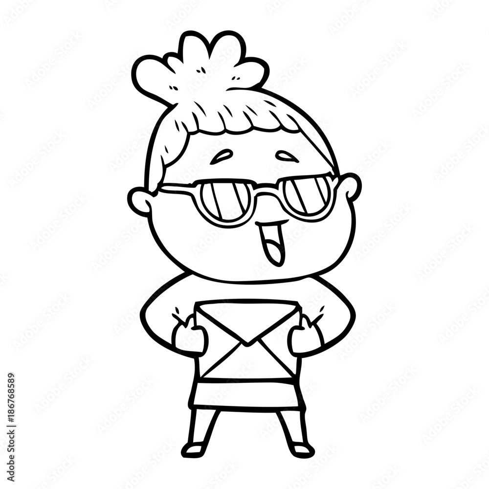 cartoon happy woman wearing spectacles