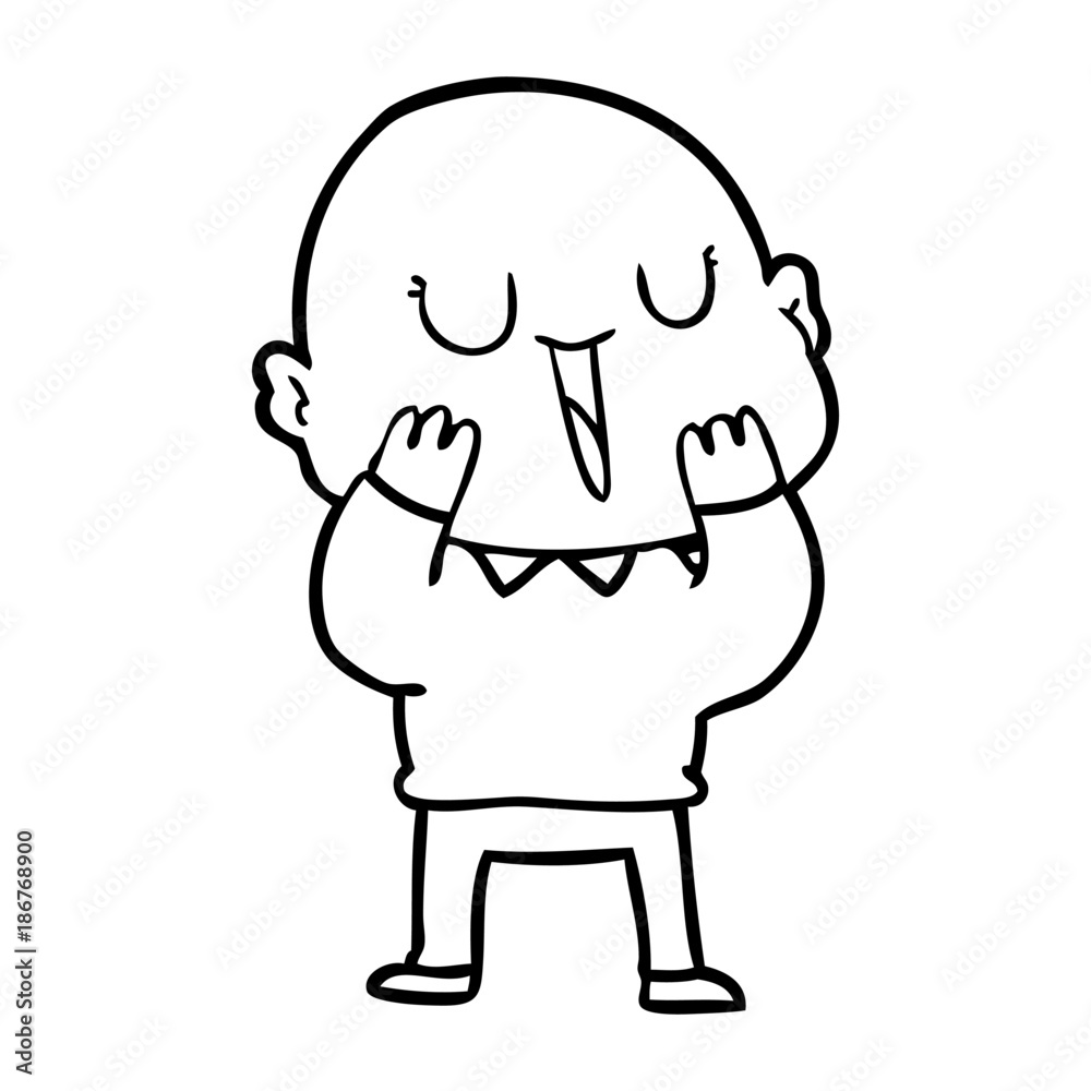 happy cartoon bald man