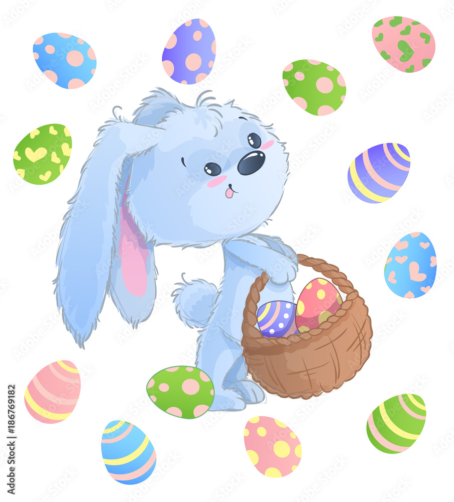 Happy Easter Bunny. Vector illustration clipart set for Easter greeting card, invitation with cute rabbit and Easter eggs on isolated background. Happy Easter Bunny. Vector illustration clipart set for Easter greeting card, invitation with cute rabbit and Easter eggs on isolated background.