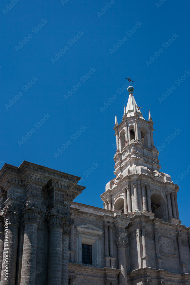 Belltower of the Arequipa cathedral, Peru Belltower of the Arequipa cathedral, Peru