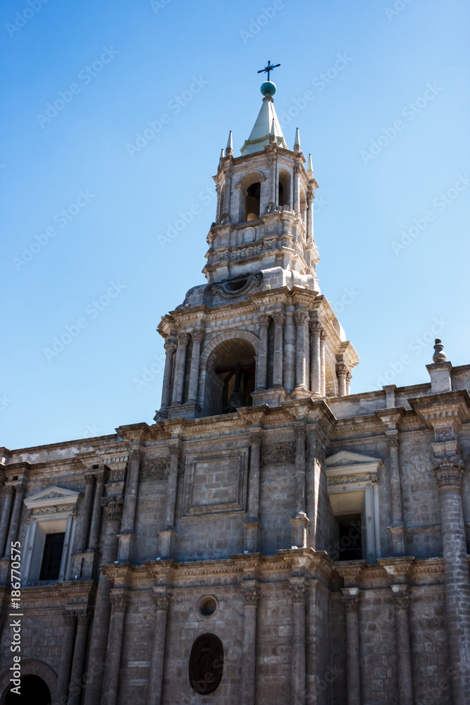 Belltower of the Arequipa cathedral, Peru