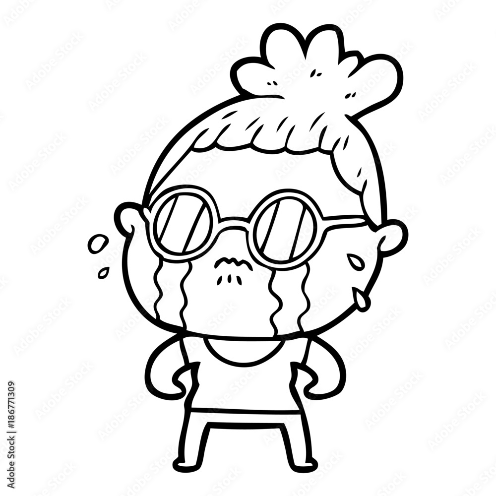 cartoon crying woman wearing sunglasses