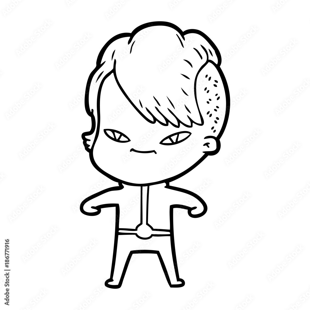 cute cartoon girl with hipster haircut