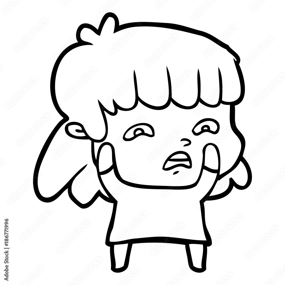 cartoon worried woman