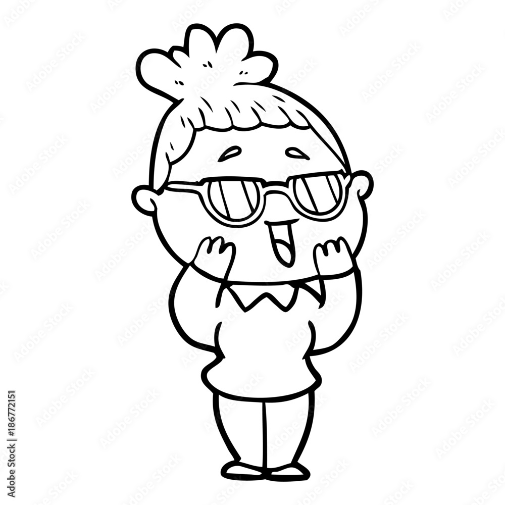 cartoon happy woman wearing spectacles