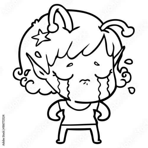 cartoon crying alien girl © lineartestpilot