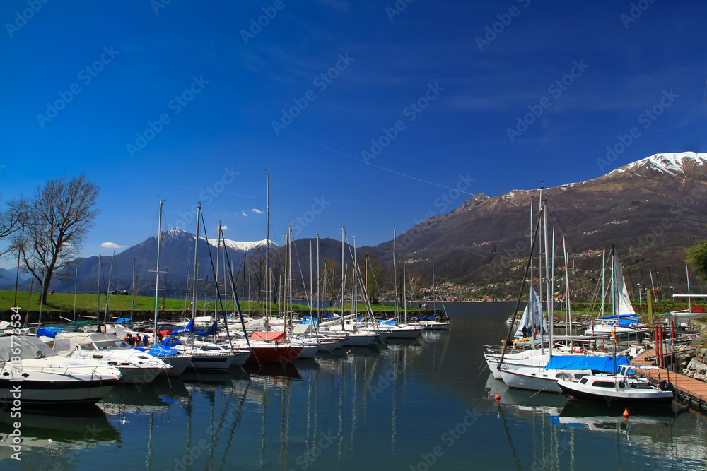 Sailing boats parking in the Como lake pier