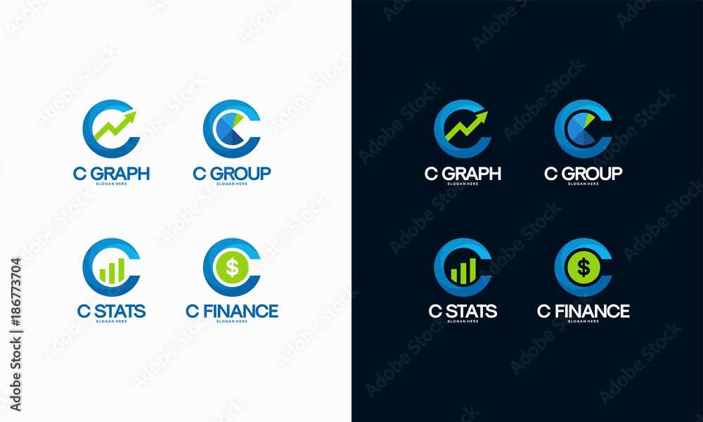 Set of C initial Finance and Marketing logo designs concept, C Graph